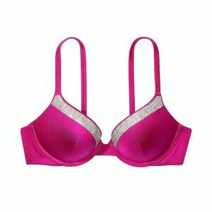 Victoria's Secret Shine Trim Push-Up Bikini Top Berry Blush Size 32B